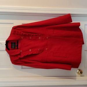 Vintage Forever 21 Double Breasted Red Pea Coat with Ruffles